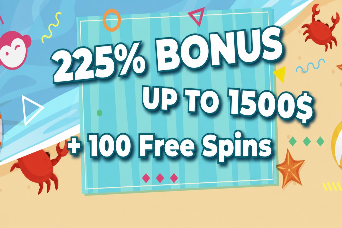 Booi Casino Promo-Banner 225 Prozent BONUS bis 1500 Dollar plus 100 Free Spins