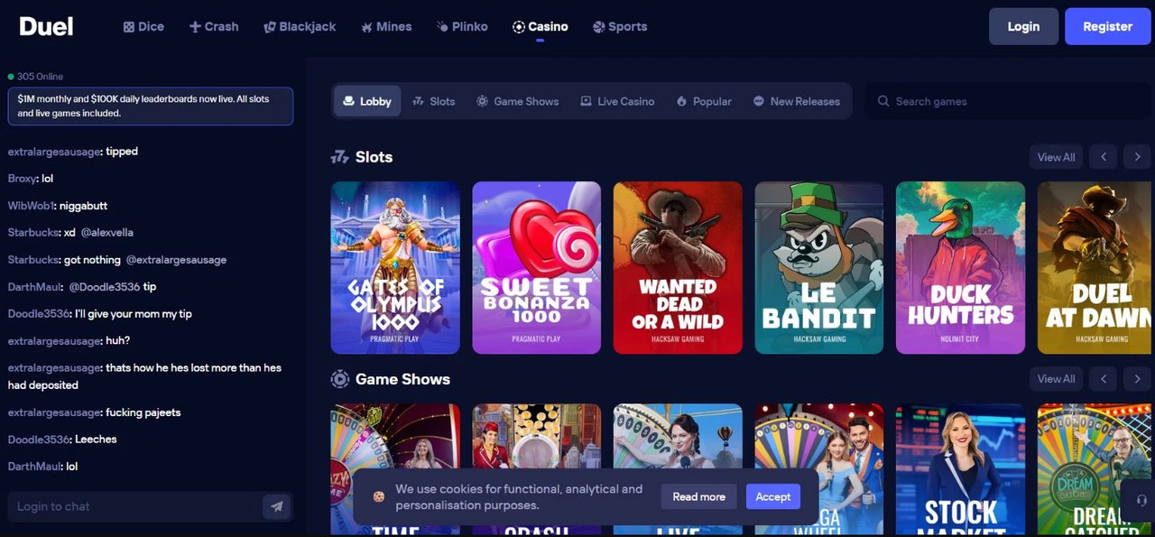 Lobby oficial de slots da homepage Duel Cassino