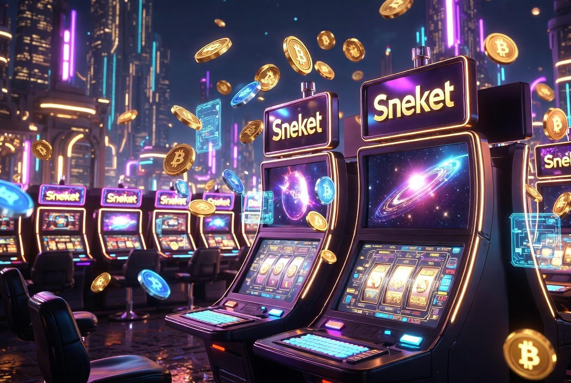 Sneket Casino futuristische Bitcoin-Slots-Floor-Illustration