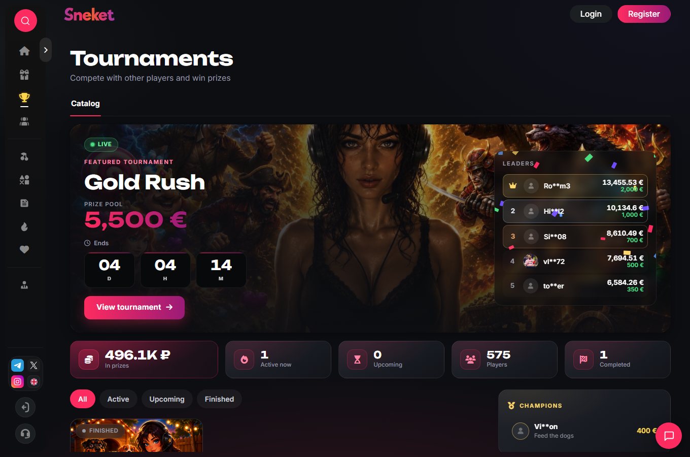 Sneket Casino Turniere und Promotions Screenshot