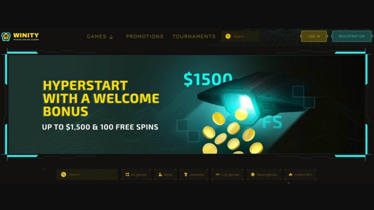 Winity Casino homepage Hyperstart welcome bonus